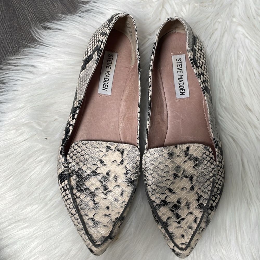 Steve Madden Leather Snake Print Pointed Flats